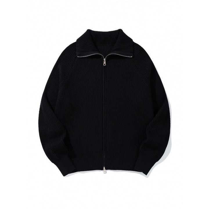 Unisex Grobgerippte Zip-Strickjacke mit Stehkragen, Raglanärmeln und Zwei-Wege-Reißverschluss Echo Archiv