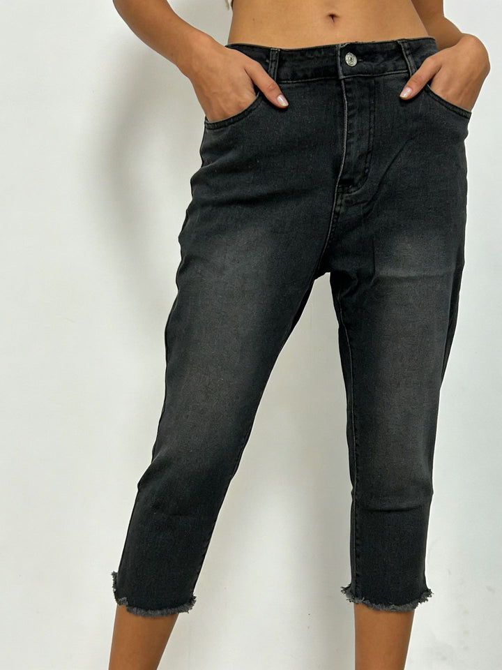 Damen nan schmale knöchellange Jeans mit rohem Fransenabschluss und mittelhoher Taille Echo Archiv