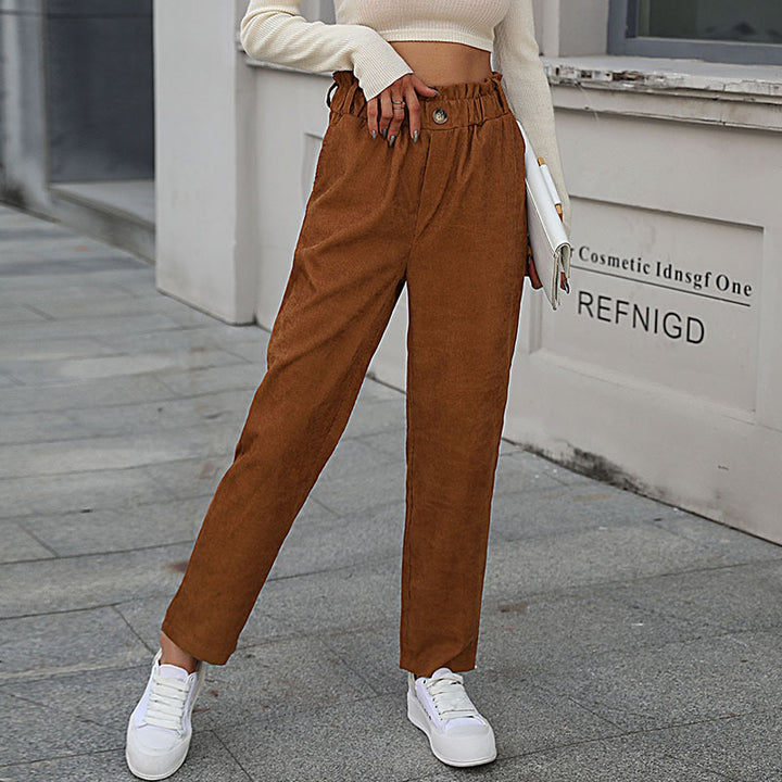 Damen Lässige Cordsamt-Hose mit hohem Bund Echo Archiv