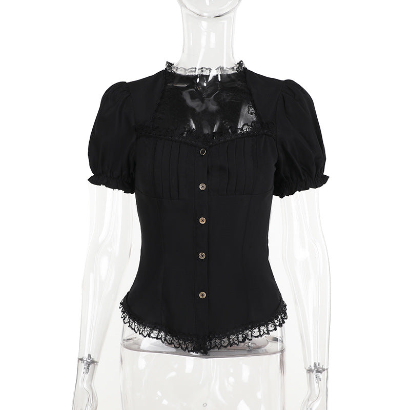 Damen figurbetonte Bluse mit Rüschendetails und Schnürung Echo Archiv