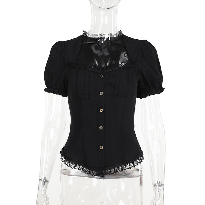 Damen figurbetonte Bluse mit Rüschendetails und Schnürung Echo Archiv