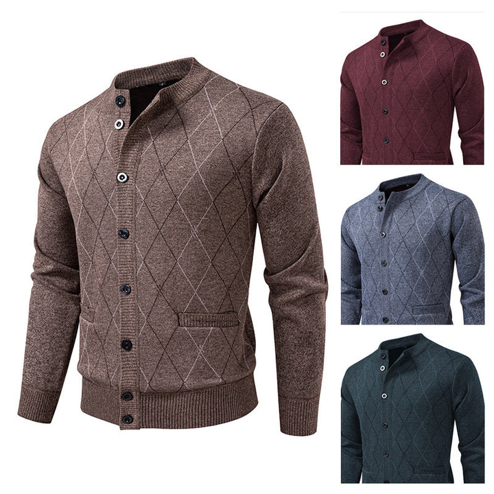 Herren Strickjacke mit modernem Rautenmuster und praktischen Taschen Echoarchiv
