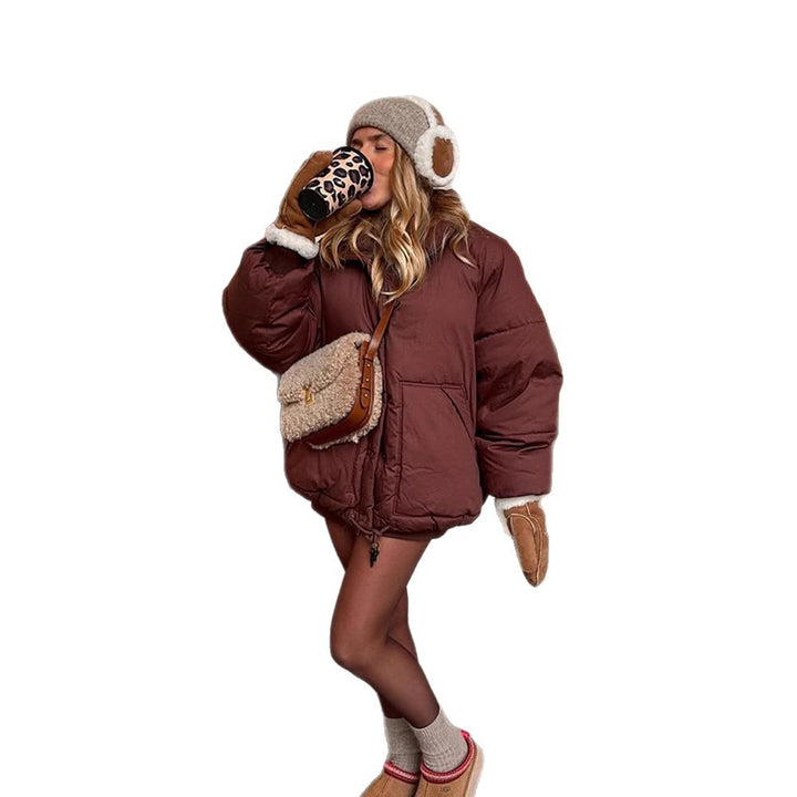 Damen Kurze wattierte Oversize-Steppjacke mit Kordelzug und winddichter Fütterung Echoarchiv