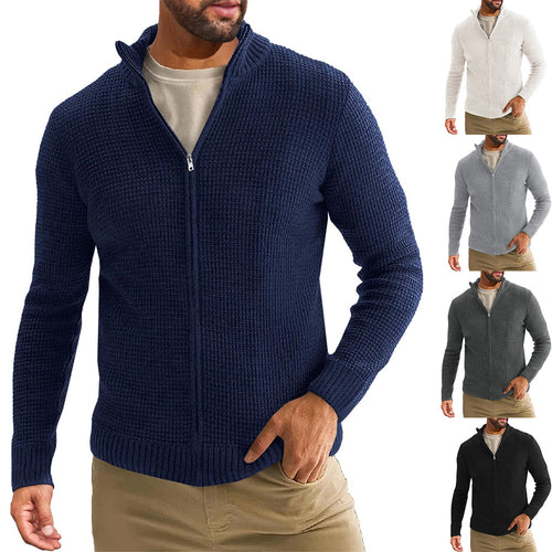 Herren Reißverschluss-Strickjacke mit Waffelstruktur und Stehkragen Echo Archiv