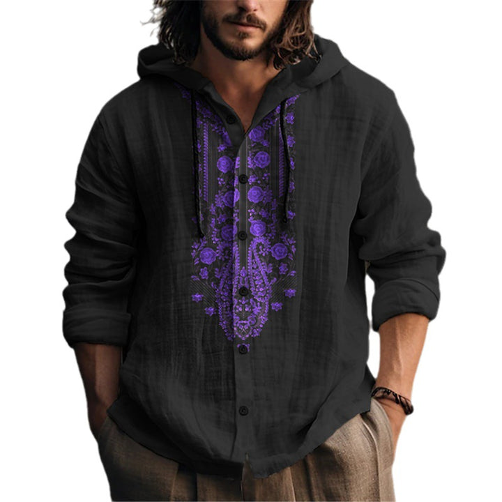 Herren Kapuzenbluse mit detailreicher floraler Stickerei und modernem Schnitt Echoarchiv