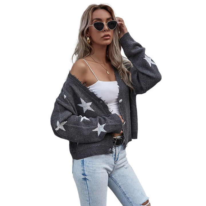 Damen Lässiger Cardigan mit Sternenprint und Knopfdetails Echo Archiv