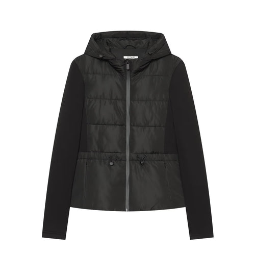 Damen Kurzjacke im Materialmix mit gesteppter Front, Kapuze und taillierendem Tunnelzug Echoarchiv