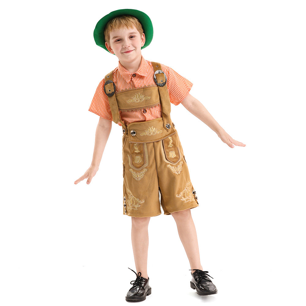 Unisex nan traditionelles Kinder Trachten-Set Lederhose mit Stickerei und kariertem Hemd Echo Archiv