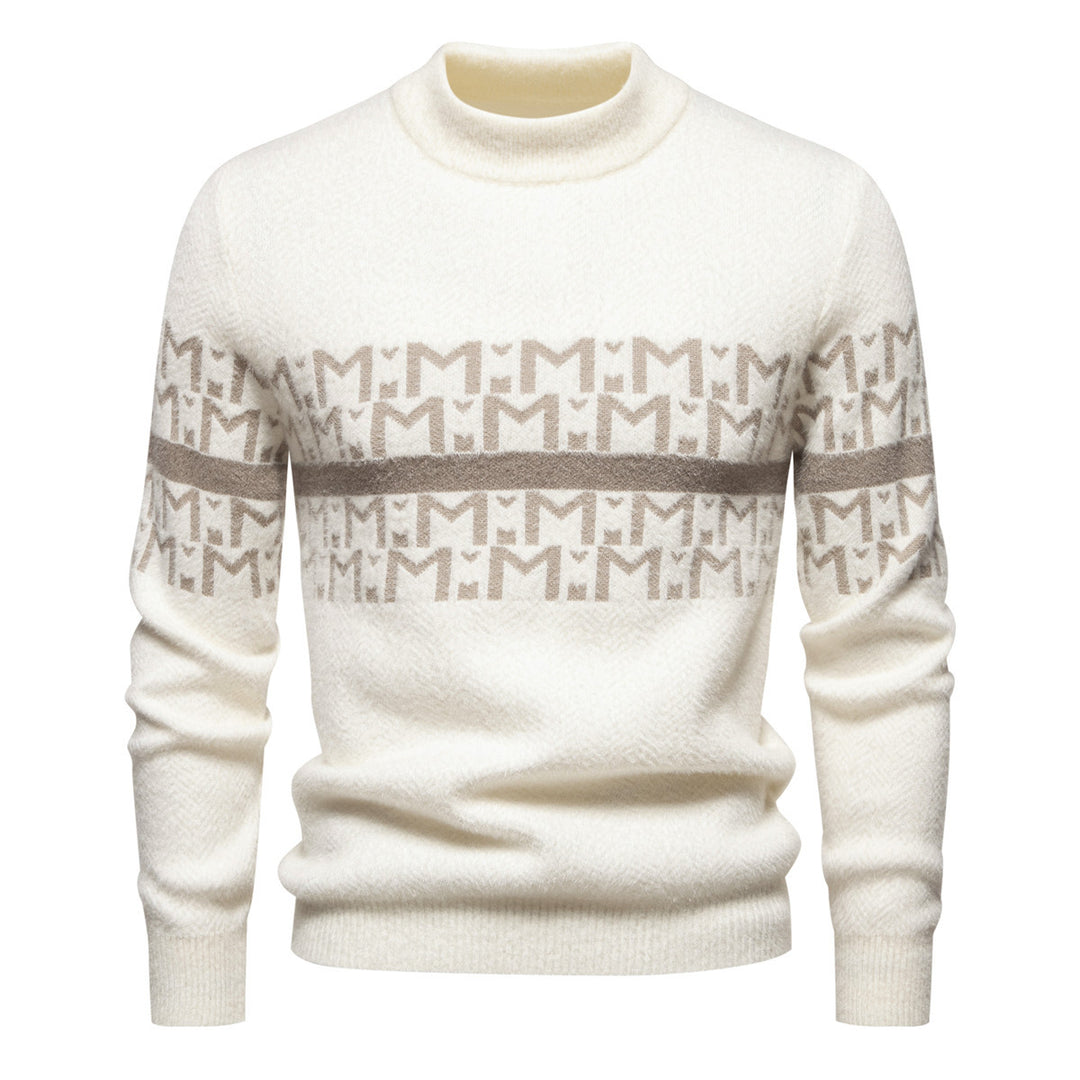 Herren Strickpullover mit modernem Zopfmuster und hohem Stehkragen Echoarchiv