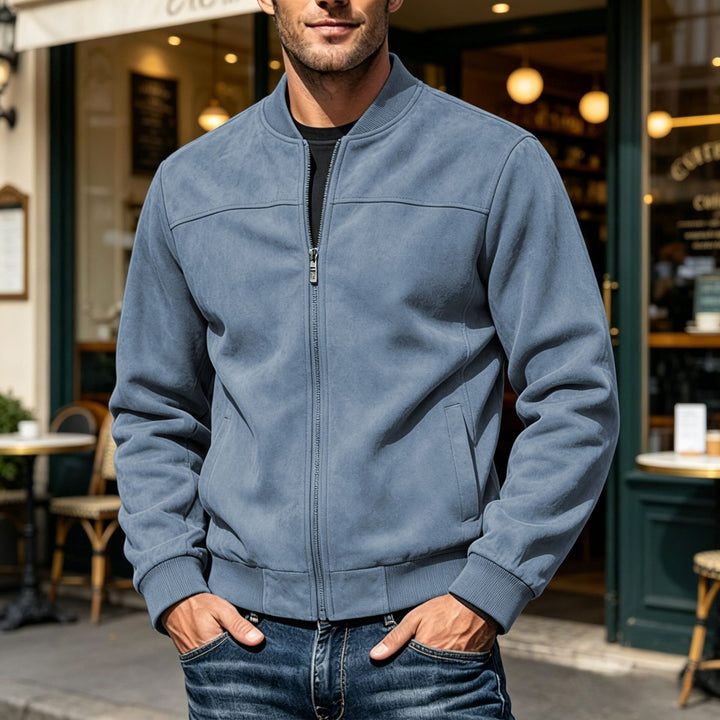 Herren Veloursleder-Optik Bomberjacke mit Reißverschluss und Rippbündchen Echoarchiv