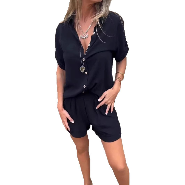 Damen Kurzoverall mit elegantem Hemdkragen und Taillengürtel Echo Archiv