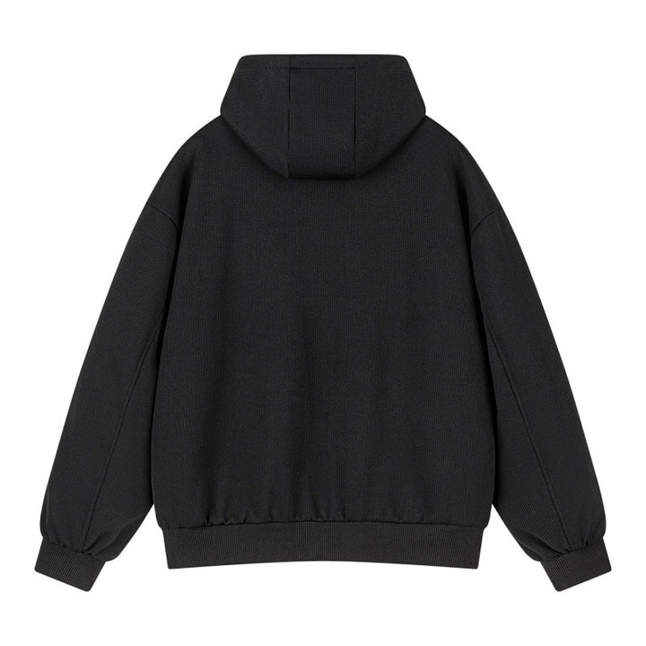 Unisex Oversize Kapuzen-Sweatjacke mit kontrastierenden Reißverschlüssen & geripptem Saum Echoarchiv