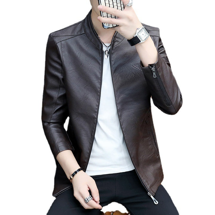 Herren Slim-Fit Kunstleder-Blouson im Aviator-Stil mit Stehkragen Echoarchiv