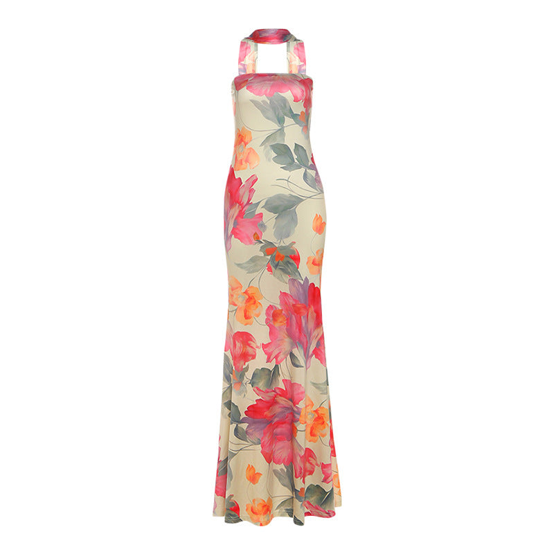 Damen Elegantes Maxikleid mit floralem Muster und schicker Rückenschnürung Echo Archiv