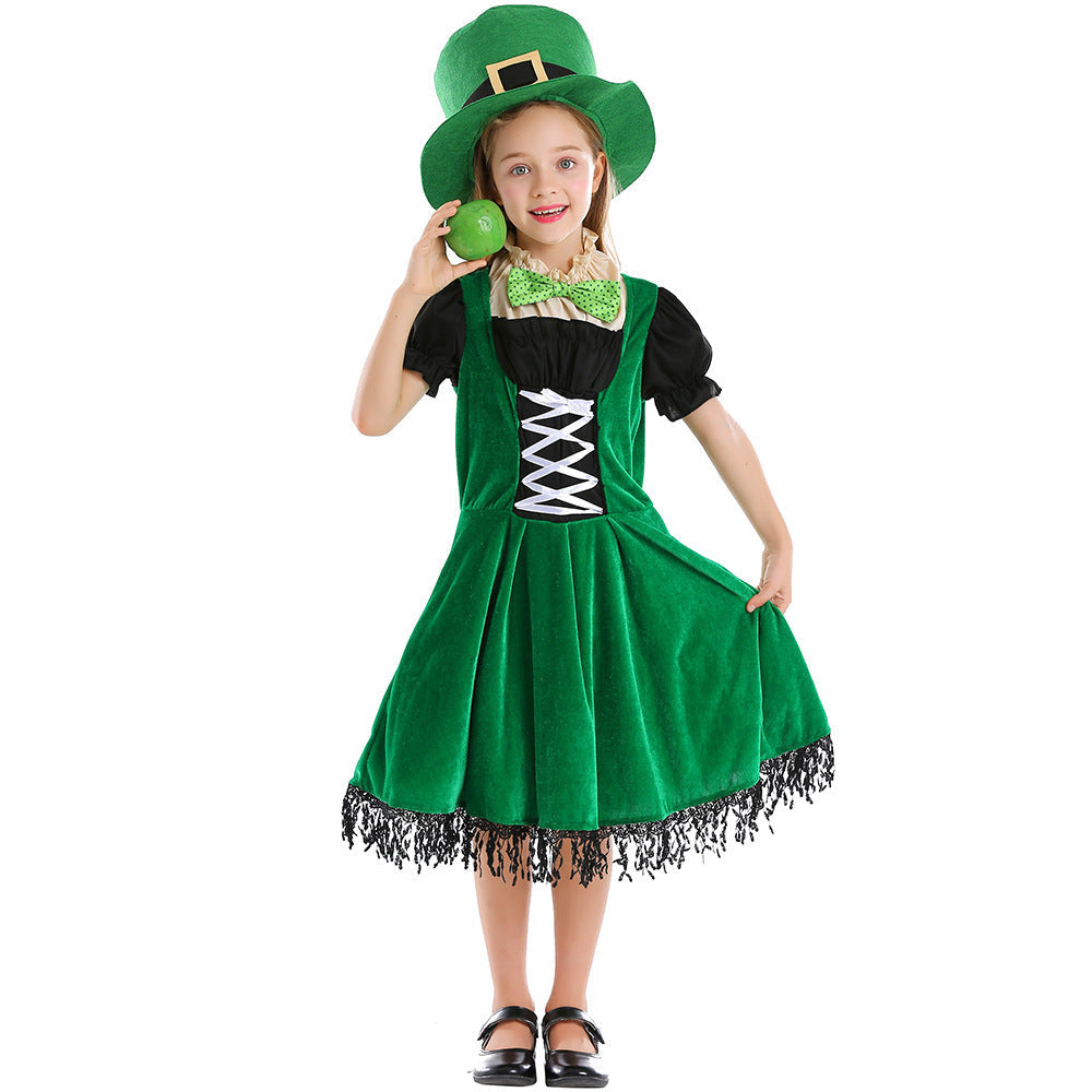 Mädchen Leprechaun Kostüm mit grünem Hut und Fransen Echo Archiv