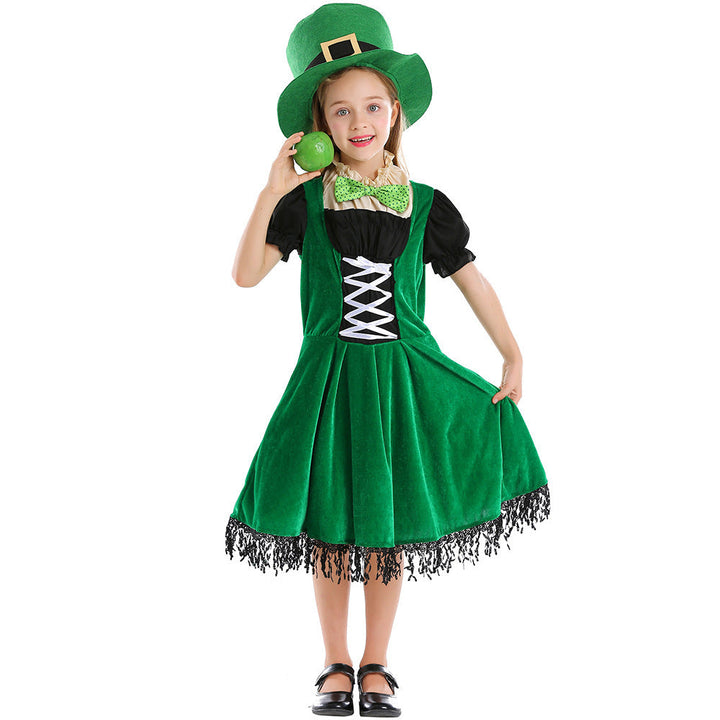 Mädchen Leprechaun Kostüm mit grünem Hut und Fransen Echo Archiv