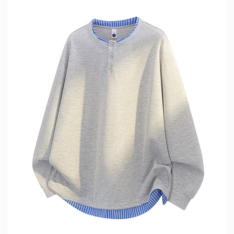 Unisex Oversize Henley-Langarmshirt mit Rippenstruktur und Einsatzlayer Echoarchiv
