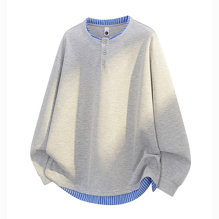 Unisex Oversize Henley-Langarmshirt mit Rippenstruktur und Einsatzlayer Echoarchiv