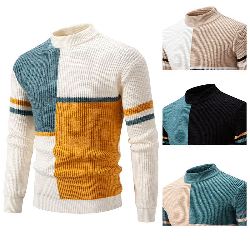 Herren Grobstrick-Pullover mit Stehkragen und kontrastierendem Blockstreifenmuster Echo Archiv