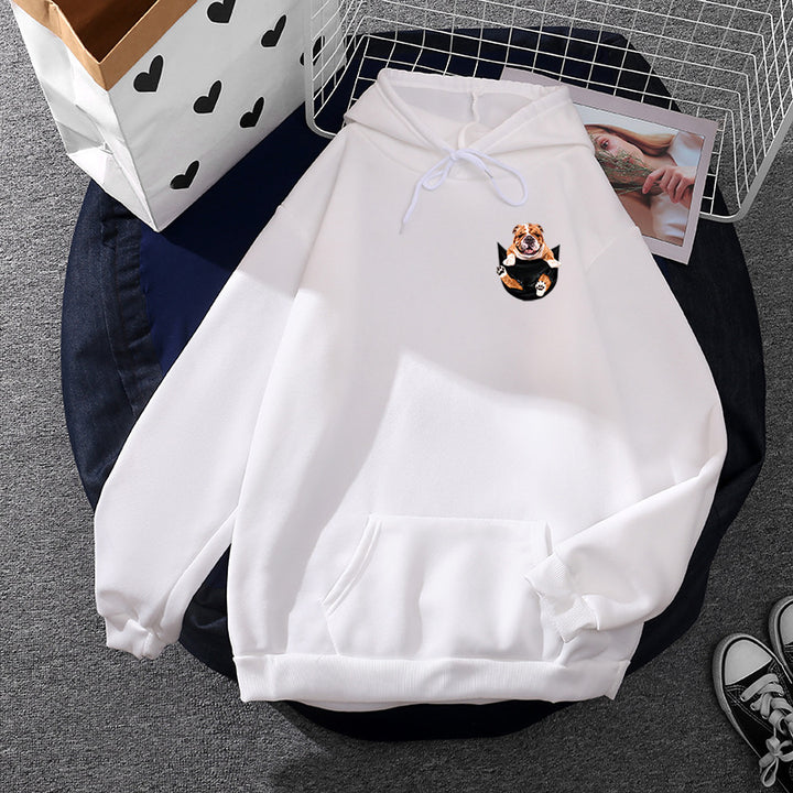 Unisex Kapuzenpullover mit Bulldoggen-Taschenpatch, oversized Schnitt und angerauter Fleece-Innenseite – Auréline