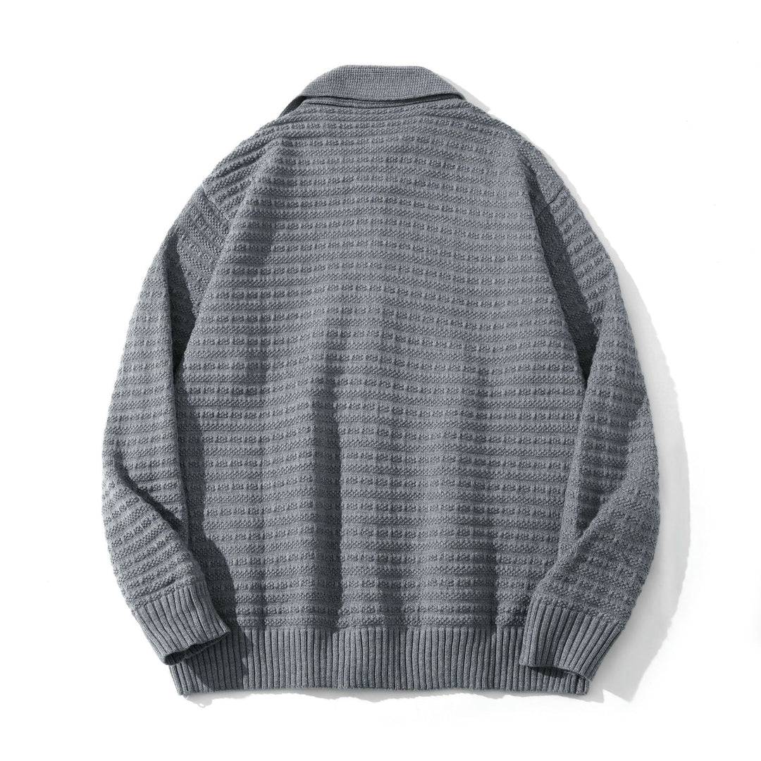 Unisex Strukturiertes Zip-Strickcardigan mit großem Reverskragen Echoarchiv