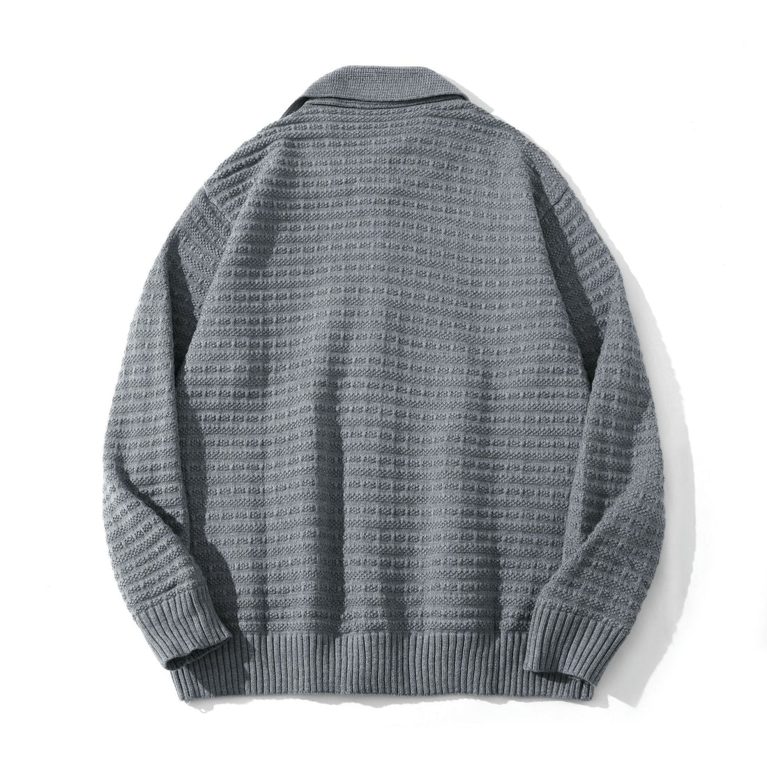 Unisex Strukturiertes Zip-Strickcardigan mit großem Reverskragen Echoarchiv