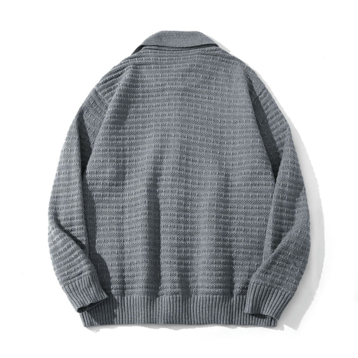 Unisex Strukturiertes Zip-Strickcardigan mit großem Reverskragen Echoarchiv