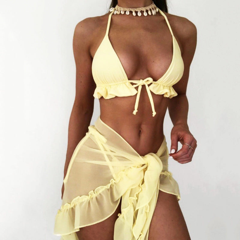 Damen Bikini-Set mit rüschenverziertem Oberteil und transparentem Wickelrock Echo Archiv