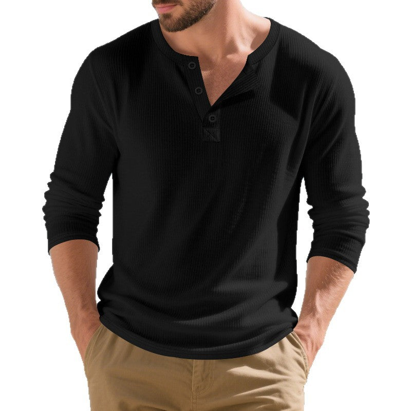 Herren nan strukturiertes Henley-Langarmshirt aus Waffelstrick mit Knopfleiste Echo Archiv