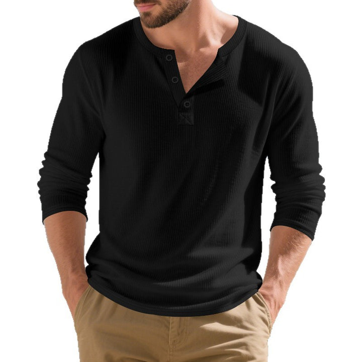 Herren nan strukturiertes Henley-Langarmshirt aus Waffelstrick mit Knopfleiste Echo Archiv