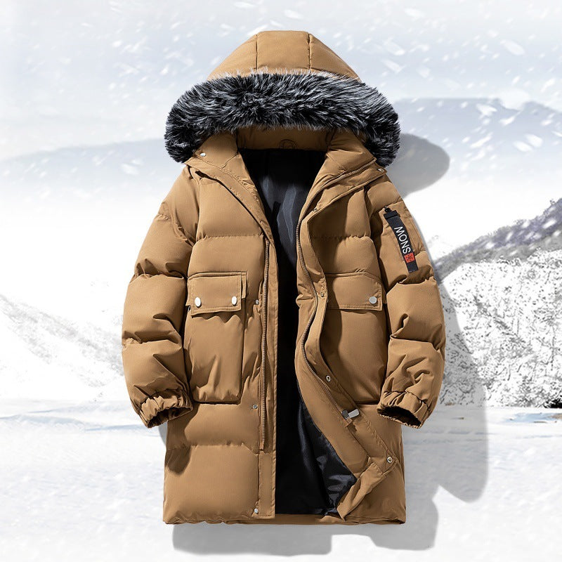 Herrlicher längerer gesteppter Winterparka mit Kapuze und Kunstfellbesatz – Marzano