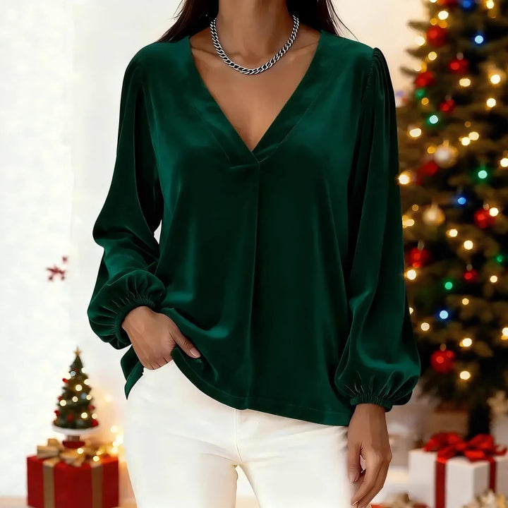 Damen Elegante Veloursbluse mit V-Ausschnitt Echo Archiv
