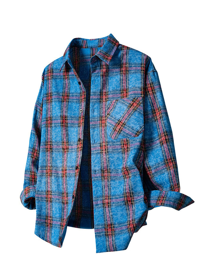 Damen karierte Oversize-Hemdjacke aus weichem Flanell mit aufgesetzter Brusttasche – Avérine
