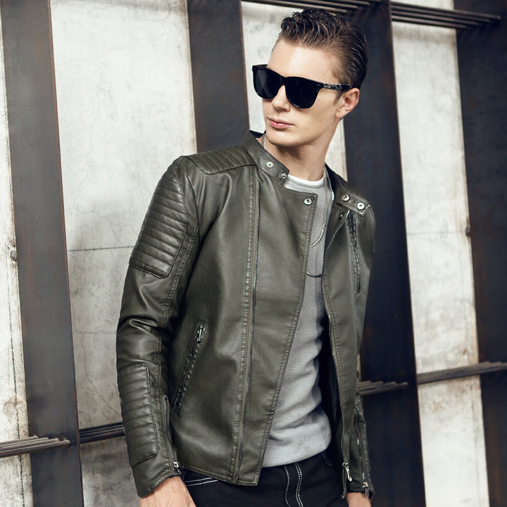 Herren Kunstleder‑Bikerjacke mit gesteppter Schulter‑ und Ärmelpartie – Valtoré