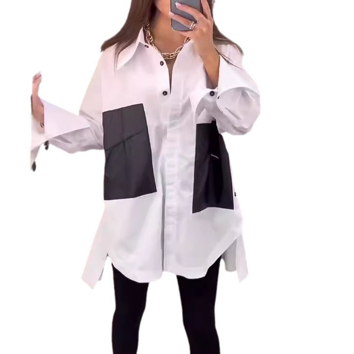 Damen nan Oversize-Hemd mit Kontrasttaschen, extra weiten Manschetten und seitlichen Schlitzen Echo Archiv