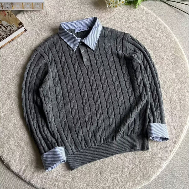 Damen Modischer Grobstrickpullover mit attraktivem Hemdkragen Echoarchiv