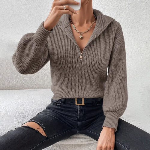 Damen modischer Pullover mit hochgeschlossenem Kragen und Reißverschluss Echoarchiv