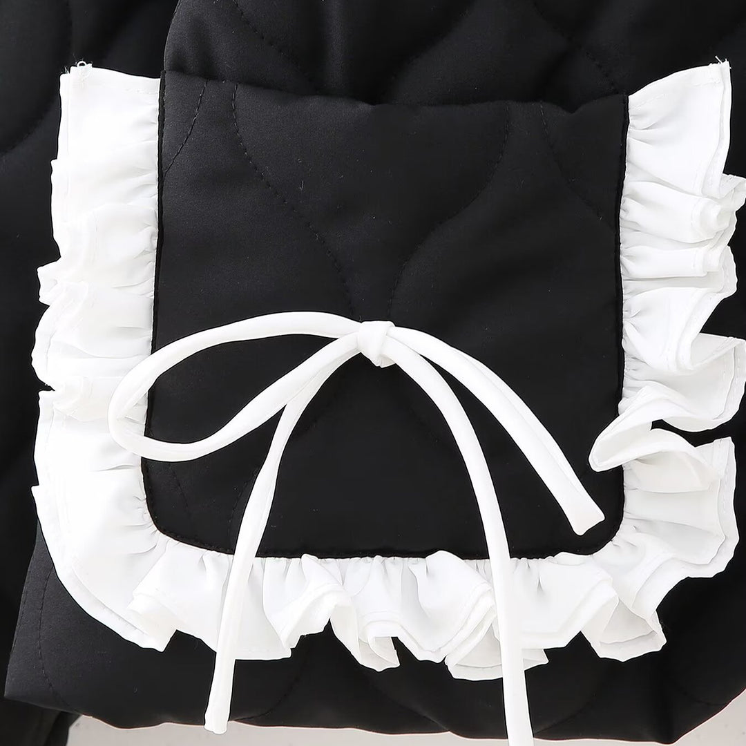 Damen Kurz gesteppte Jacke mit hohem Stehkragen und Rüschentaschen Echoarchiv