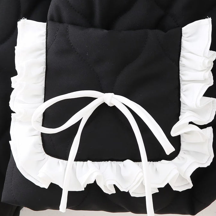 Damen Kurz gesteppte Jacke mit hohem Stehkragen und Rüschentaschen Echoarchiv