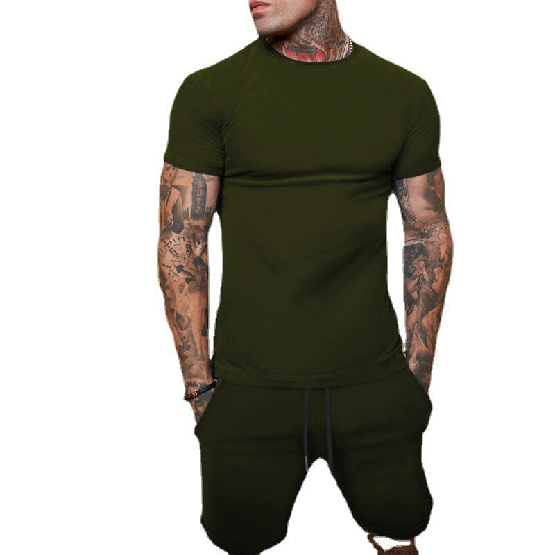 Herren nan schlankes Jersey-Set mit Rundhalsshirt und elastischer Tunnelzug-Shorts Echo Archiv