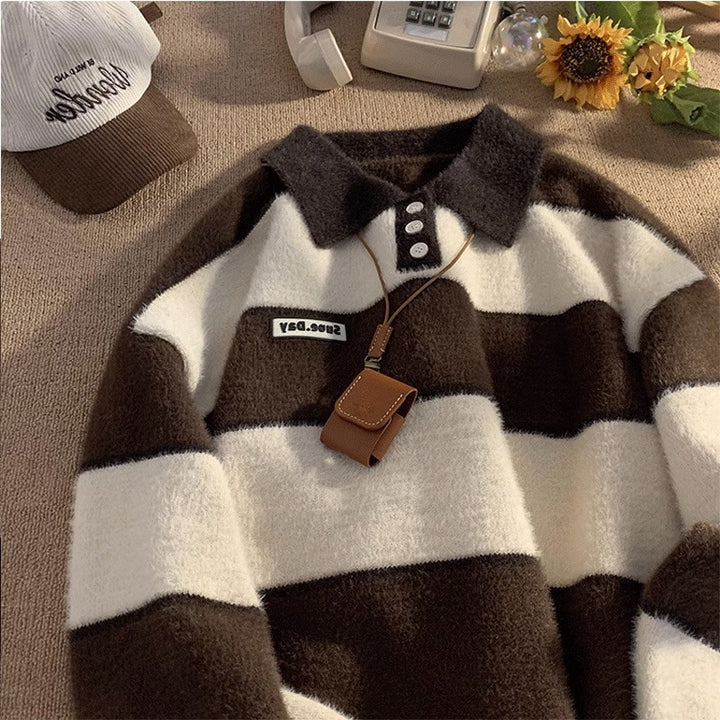 Damen kuscheliger Strickpullover mit klassischem Polokragen Echoarchiv