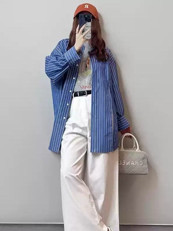 Damen Longline-Hemd mit Nadelstreifen, Oversize-Silhouette und verlängertem Saum – Maréline