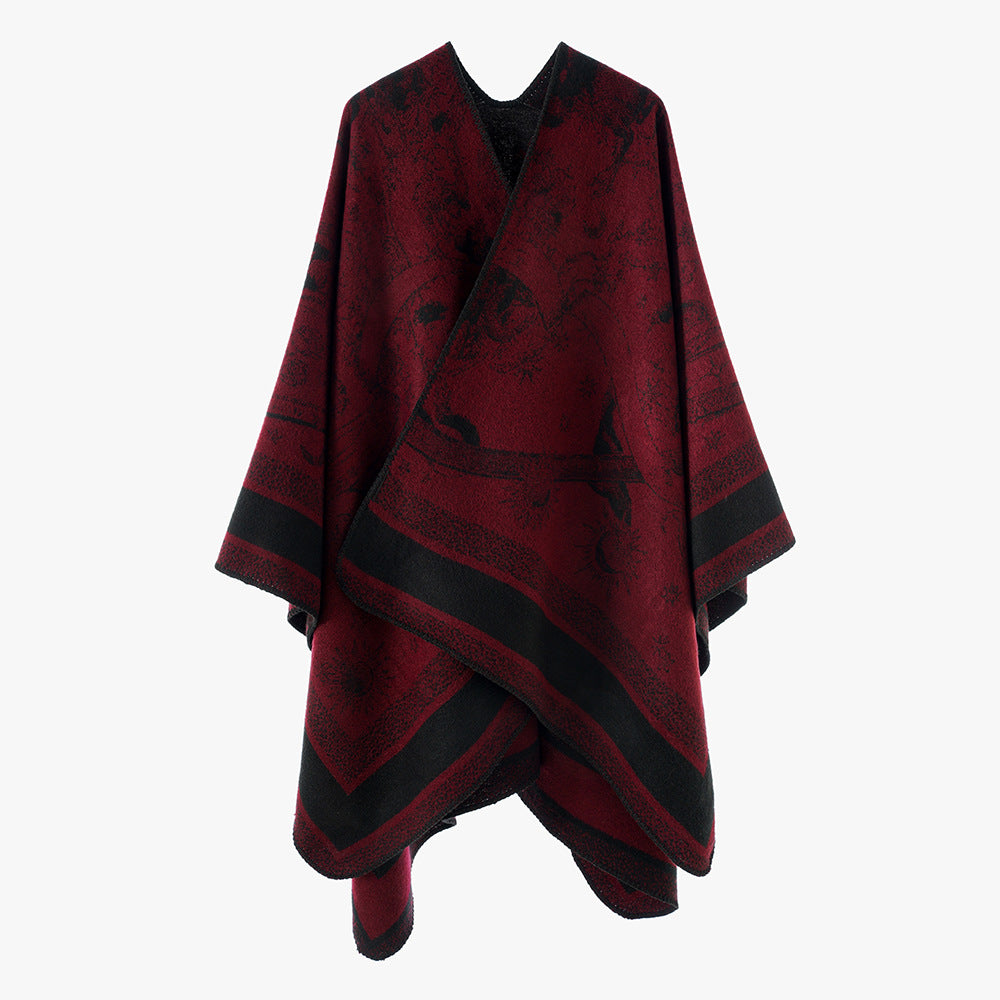 Damen Jacquard-Capeponcho mit doppelseitiger Webstruktur und V‑Ausschnitt – Avérine