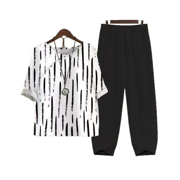 Damen nan legeres Freizeit-Set mit gemustertem Oversize-Shirt und konisch zulaufender Komforthose Echo Archiv