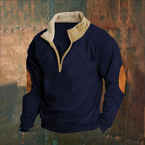 Herren Fleece-Pullover mit hohem Kragen und robusten applikationen Echoarchiv