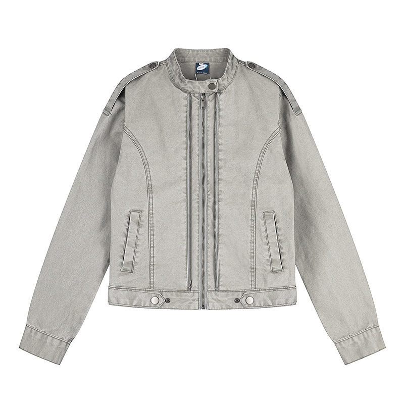 Damen Kurz geschnittene Utility-Jacke mit Stehkragen und Schulterklappen Echoarchiv