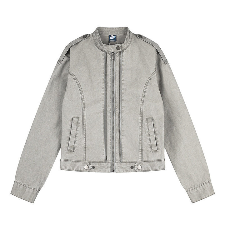 Damen Kurz geschnittene Utility-Jacke mit Stehkragen und Schulterklappen Echoarchiv