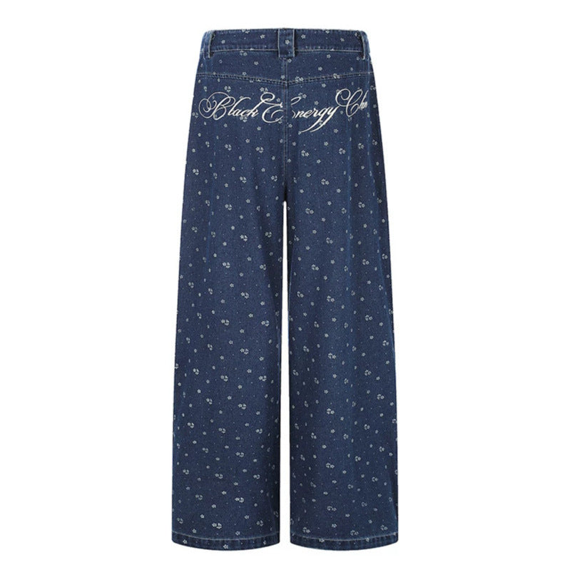 Damen High‑Waist Culotte-Jeans im Palazzoschnitt mit sichtbarer Knopfleiste und feinem Blumenprint Echoarchiv