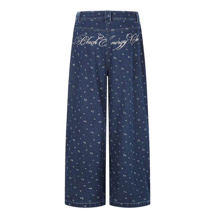 Damen High‑Waist Culotte-Jeans im Palazzoschnitt mit sichtbarer Knopfleiste und feinem Blumenprint Echoarchiv