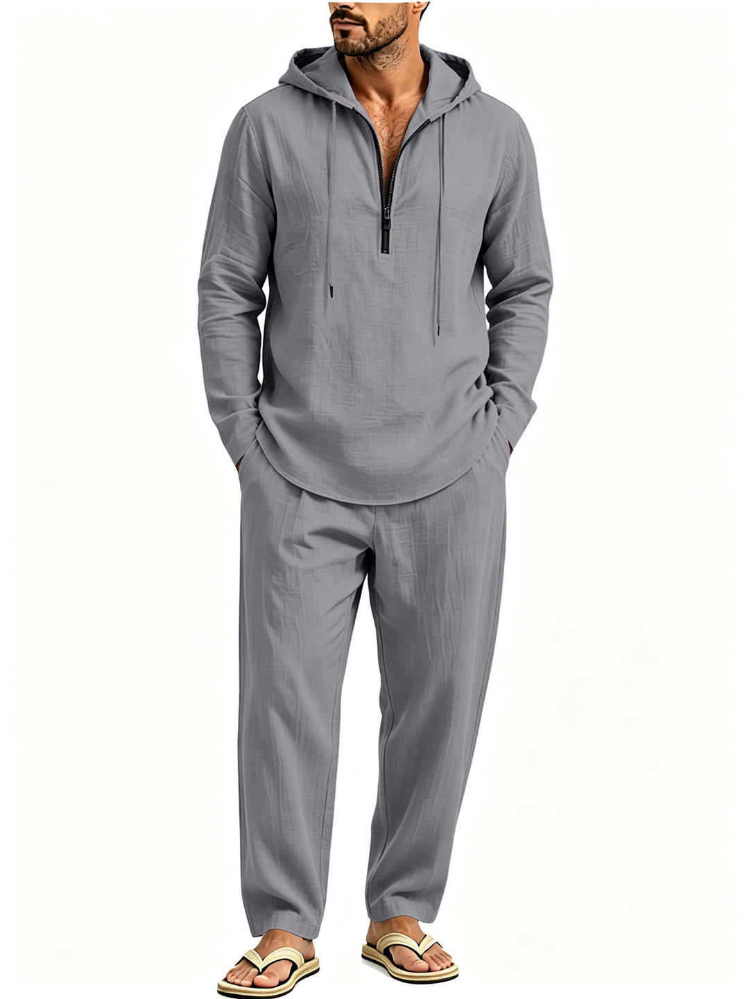 Herren Lässiges Lounge-Set mit Halbzip-Kapuzenpullover und locker sitzender Freizeit-Hose Echoarchiv